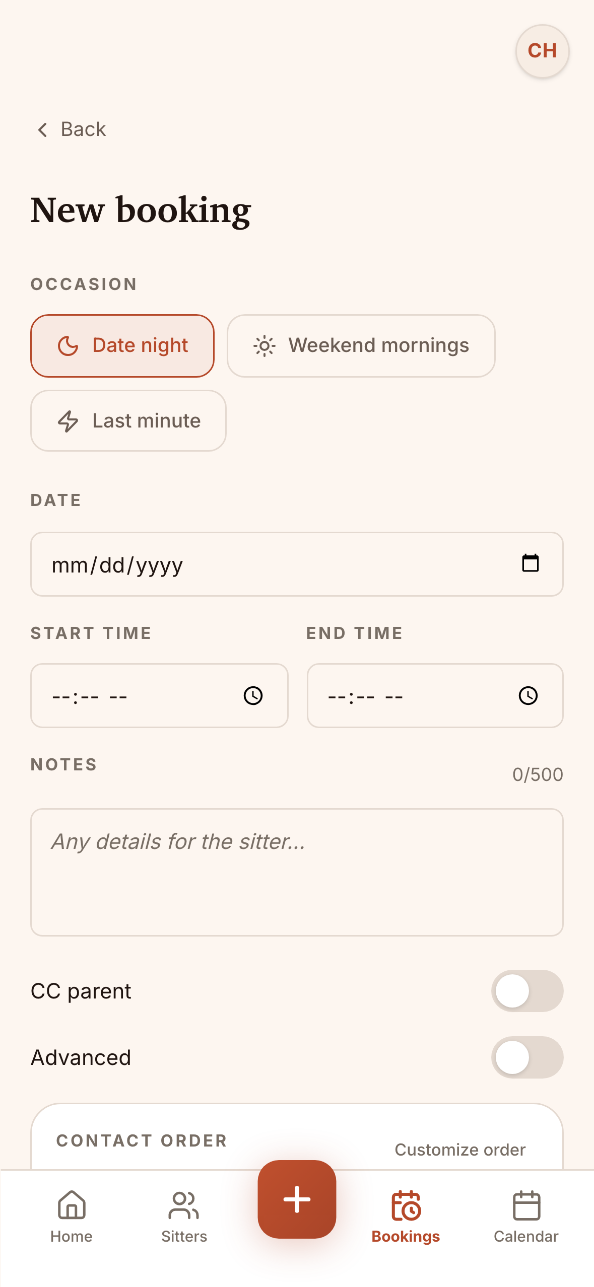 Sitter app screens